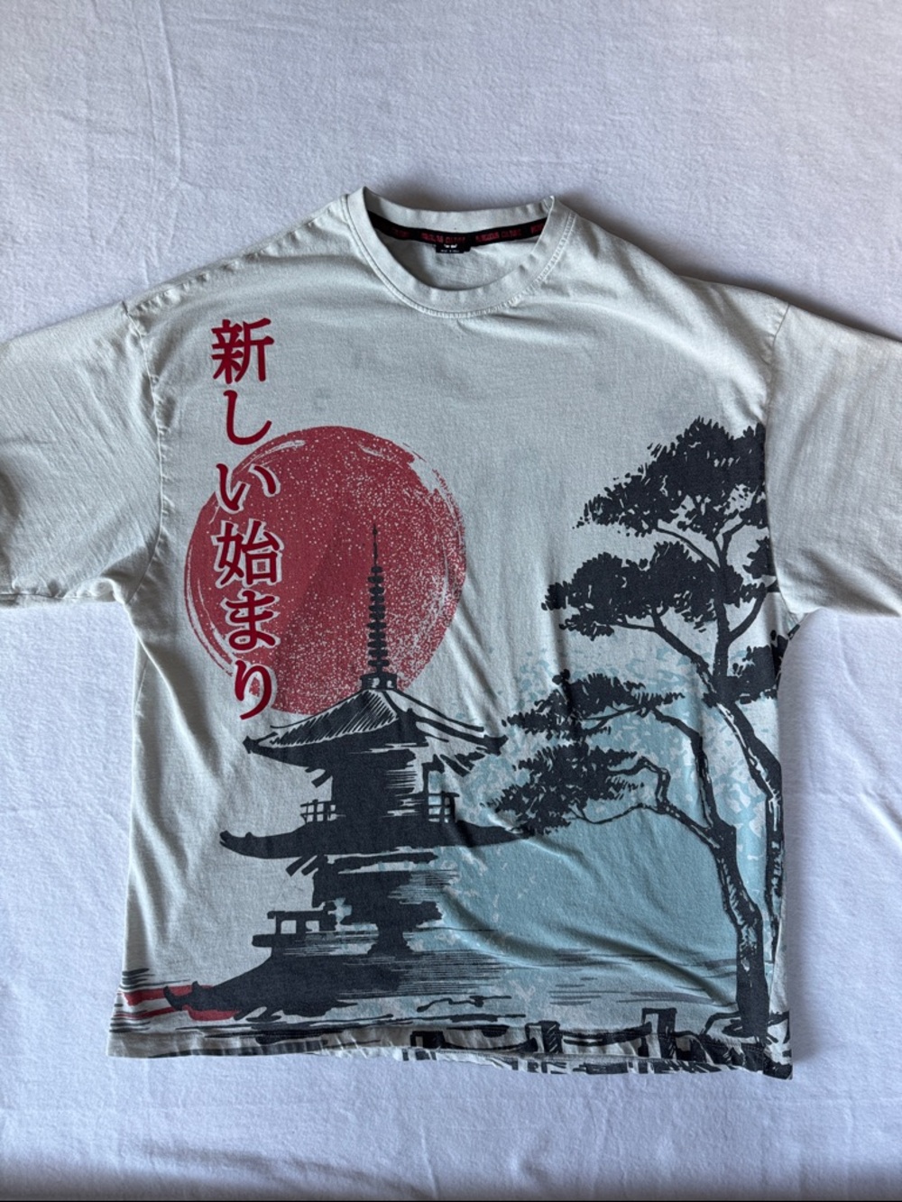 Men's Short Sleeve Graphic Tee - Light Gray with Red Accent